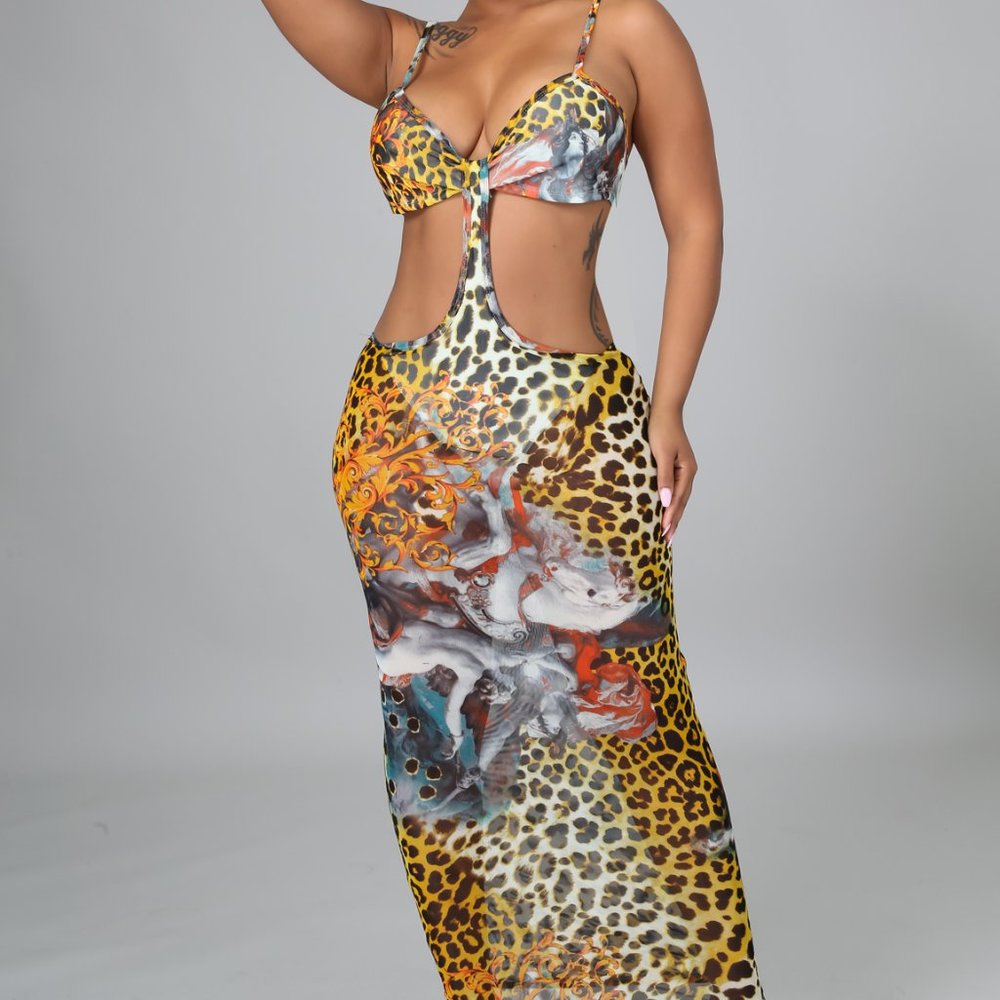 Animal Print Bodycon Cut Out Dress
